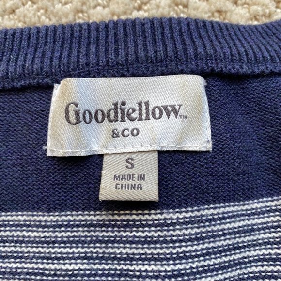GoodFellow Casual Cotton Wool Blend Navy White Striped V-Neck Sweater Preppy S - Picture 7 of 10